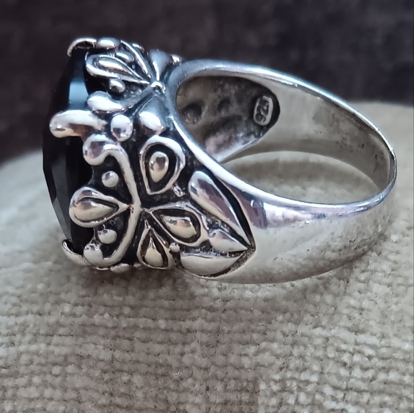 Silver Multi-faceted Brown Synthetic Stone Ring - Picture 2 of 14